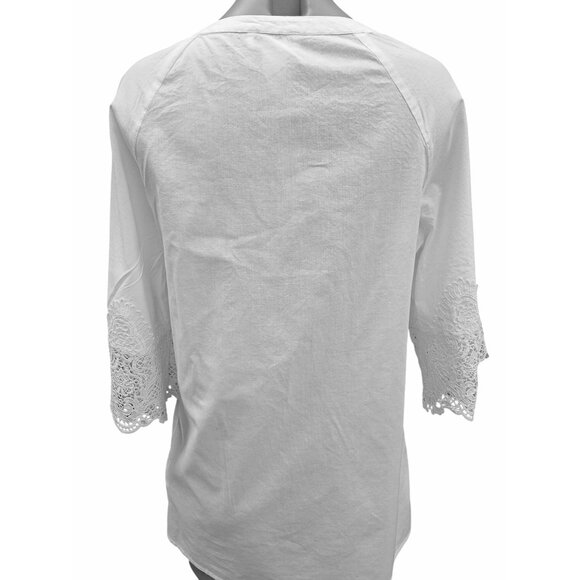Alessa W Womens White Smocked Lace Peasant Tunic Blouse 3/4 Sleeve Size 6 Fairy - Picture 7 of 14